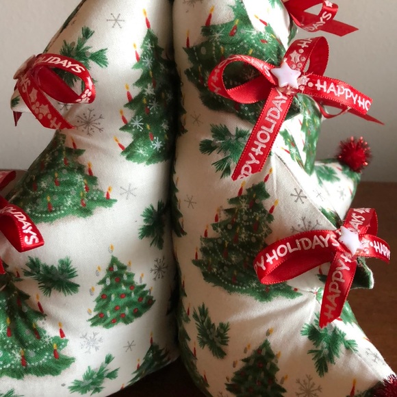 Handmade Fabric Holiday Tree White Green 12” - Picture 4 of 8